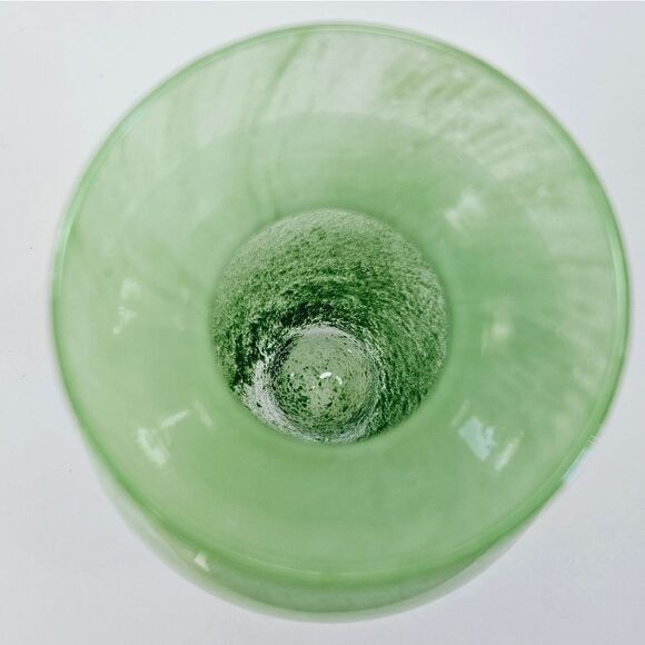 Vintage Green Mottled Art Glass Steuben Cluthra Style Flare Neck Round Base Vase - Picture 7 of 9